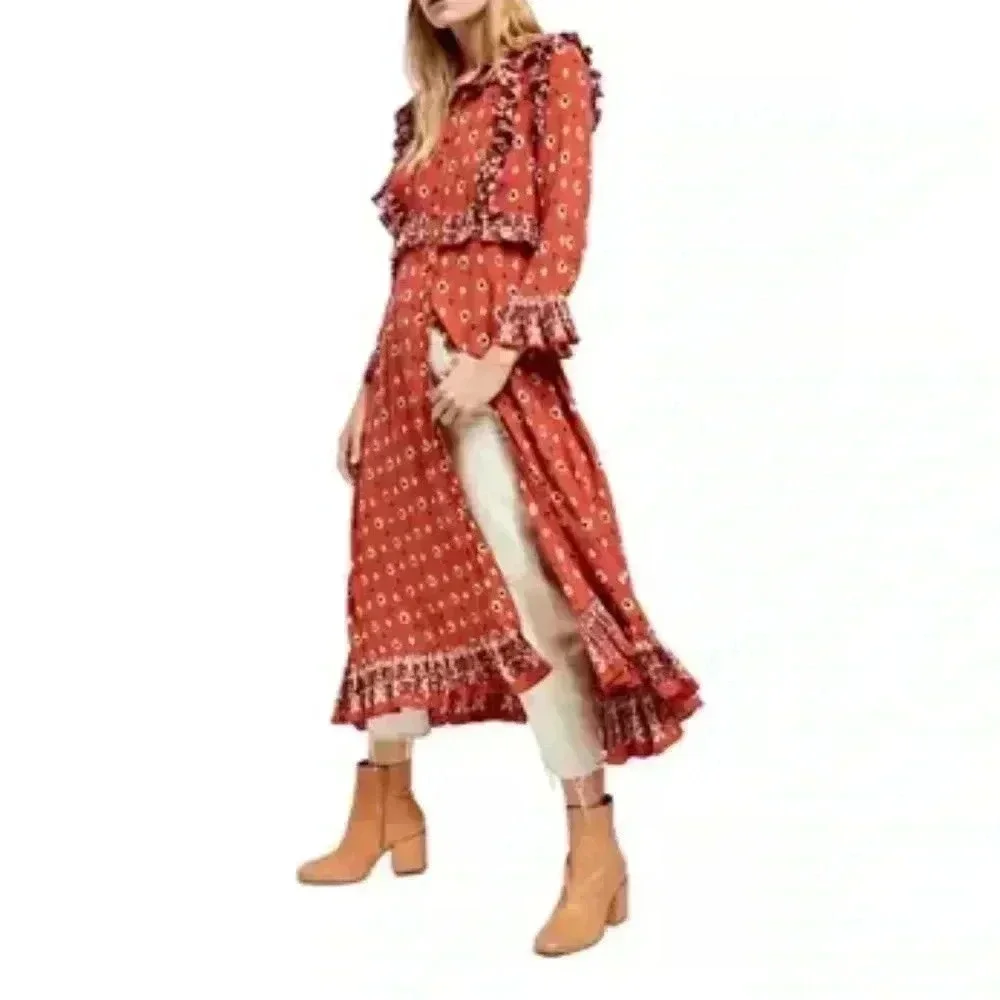 FREE PEOPLE CALICO SKIES MIDI DRESS